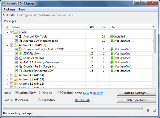 sdkmanager install android sdk